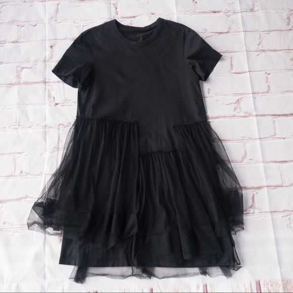 JNBY Women's Black Dress with Asymmetrical Tulle Design - Size Medium - Picture 9 of 14